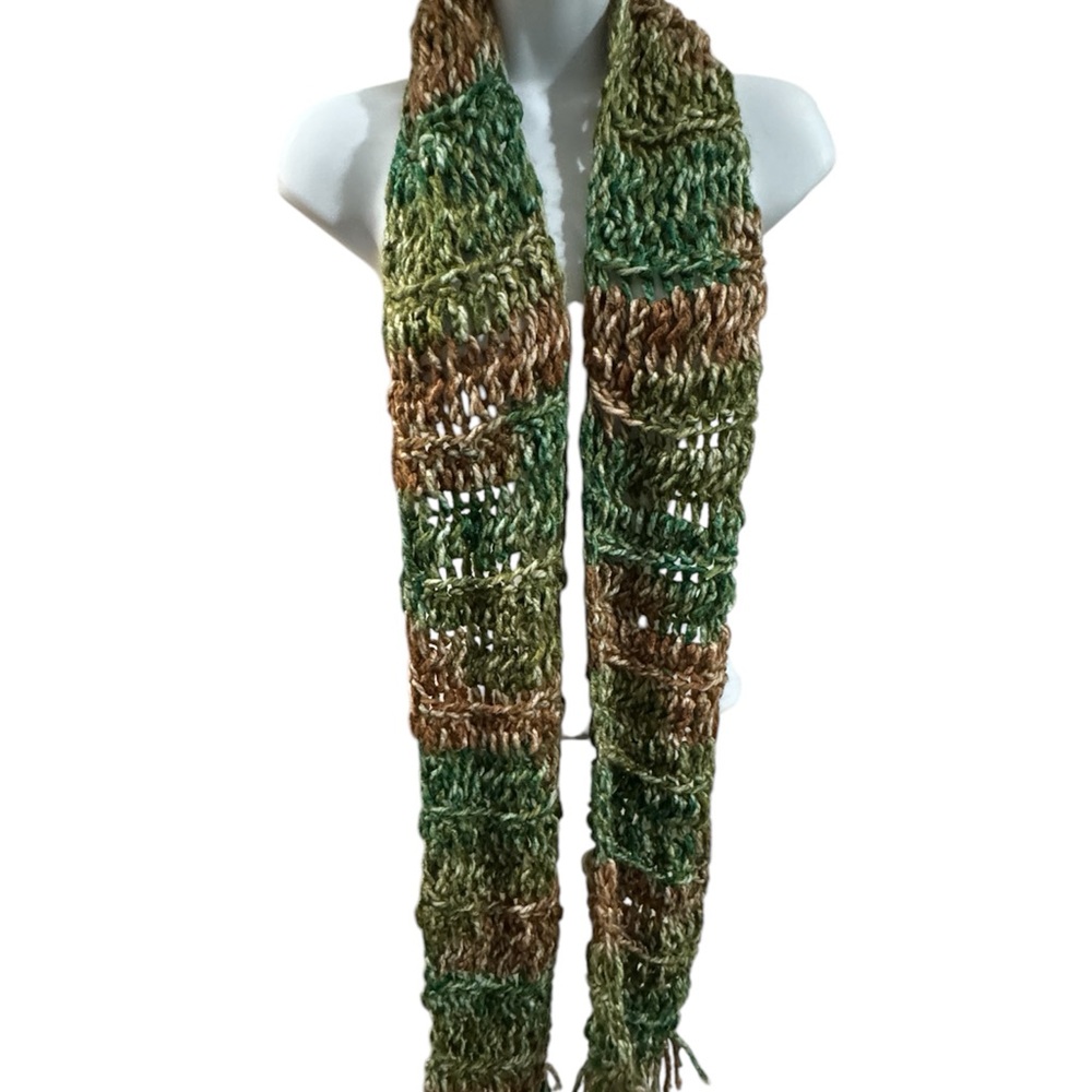 Green and Brown Knit Scarf